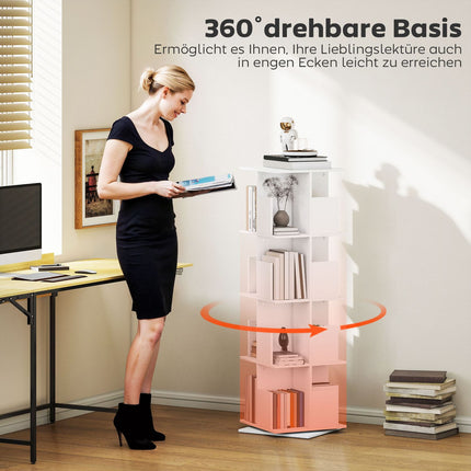 Drehbares Bücherregal, 4 Etagen, 16 Fächer, weißes MDF