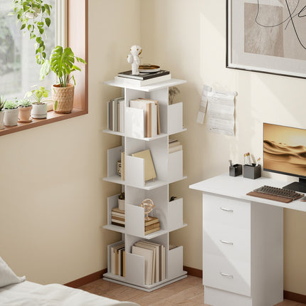 Drehbares Bücherregal, 4 Etagen, 16 Fächer, weißes MDF