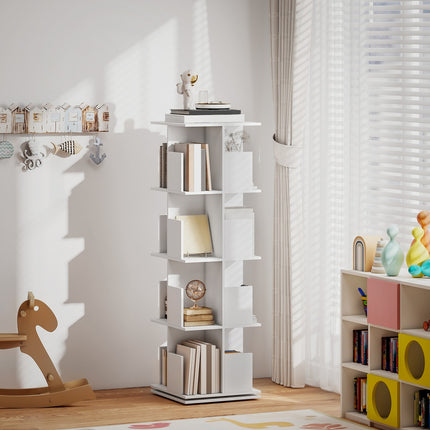 Drehbares Bücherregal, 4 Etagen, 16 Fächer, weißes MDF
