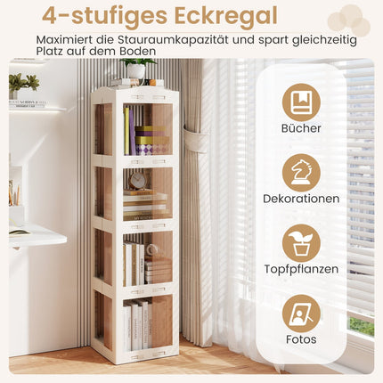 Rotating Bookshelf, Foldable Corner Shelf, 3-Tier, White