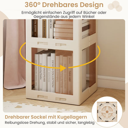 Rotating Bookshelf, Foldable Corner Shelf, 3-Tier, White