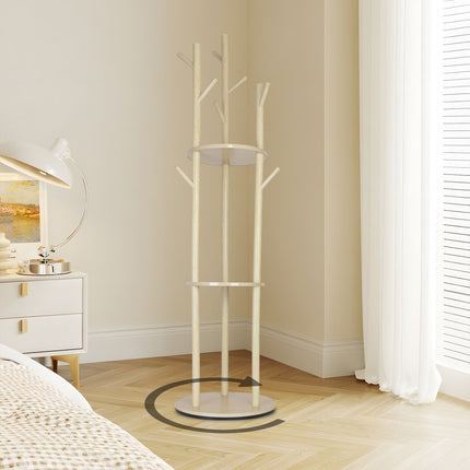 Rotating Coat Rack with 3 Shelves and 9 Hooks