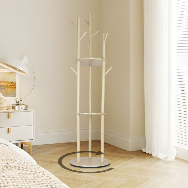 Rotating Coat Rack with 3 Shelves and 9 Hooks