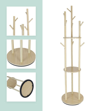 Rotating Coat Rack with 3 Shelves and 9 Hooks