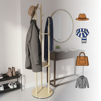 Rotating Coat Rack with 3 Shelves and 9 Hooks