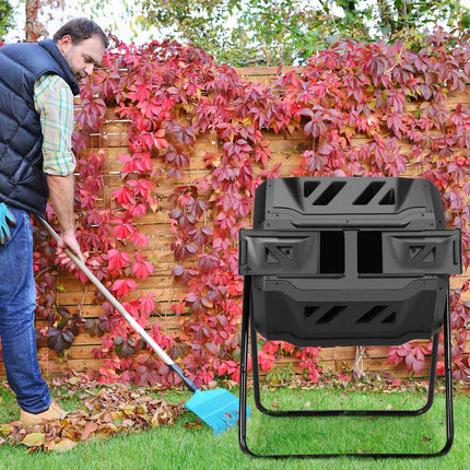 Rotierender Komposter, 160L Doppelkammer Garten-Trommelkomposter
