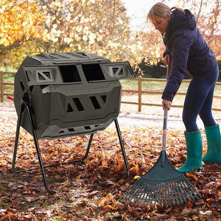 Rotierender Komposter, 160L Doppelkammer Garten-Trommelkomposter