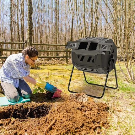 Rotierender Komposter, 160L Doppelkammer Garten-Trommelkomposter