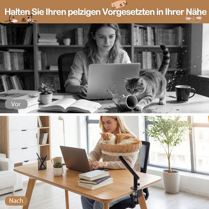 Rotating Desk Cat Bed with Removable Plush Cushion