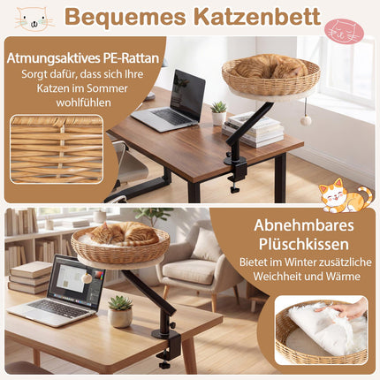 Rotating Desk Cat Bed with Removable Plush Cushion