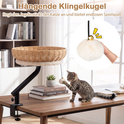 Rotating Desk Cat Bed with Removable Plush Cushion