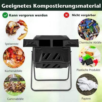 Rotierender Doppelkammer-Kompostbehälter, 160 l, Schwarz