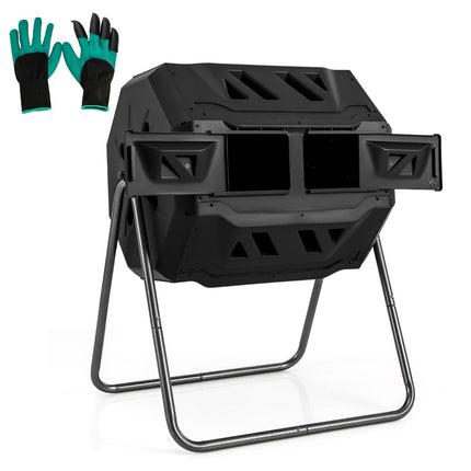 Rotierender Doppelkammer-Kompostbehälter, 160 l, Schwarz