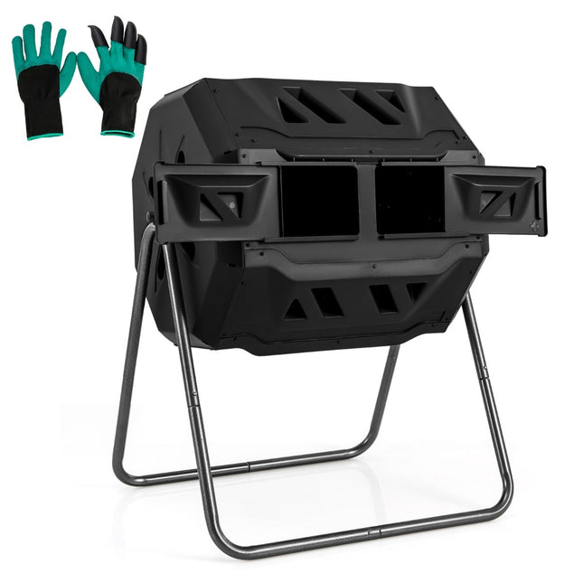 Rotating Dual Chamber Compost Bin, 160L, Black