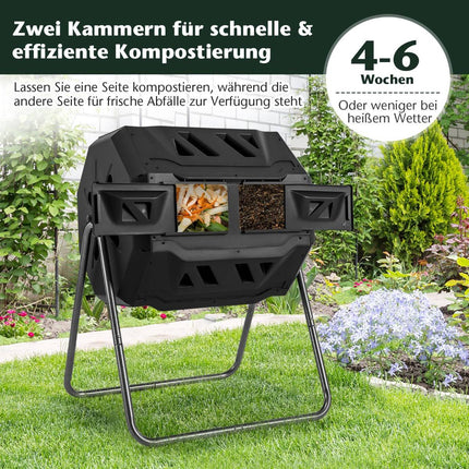 Rotierender Doppelkammer-Kompostbehälter, 160 l, Schwarz