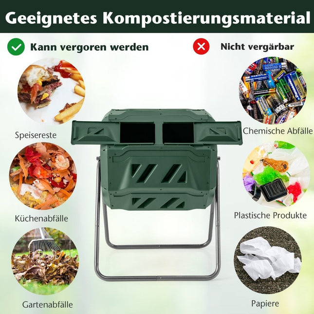 Drehbarer Dual-Kammer Kompostbehälter, 160L Fassungsvermögen