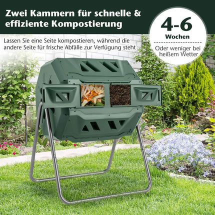 Drehbarer Dual-Kammer Kompostbehälter, 160L Fassungsvermögen