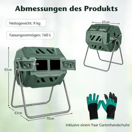 Drehbarer Dual-Kammer Kompostbehälter, 160L Fassungsvermögen