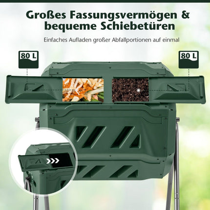 Drehbarer Dual-Kammer Kompostbehälter, 160L Fassungsvermögen