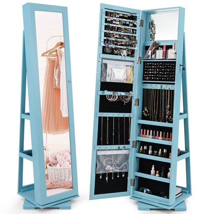 Drehbarer Schmuckschrank mit Ganzkörperspiegel, Blau