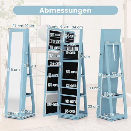 Drehbarer Schmuckschrank mit Ganzkörperspiegel, Blau