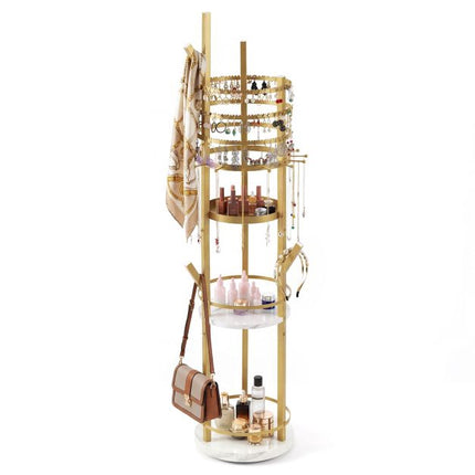 Rotierender Schmuck-Organizer-Ständer, 360° drehbar, Haken, Ablagen