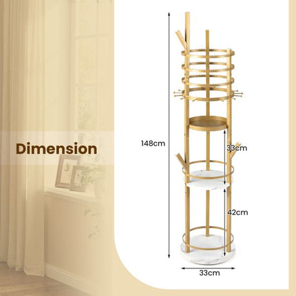 Rotierender Schmuck-Organizer-Ständer, 360° drehbar, Haken, Ablagen