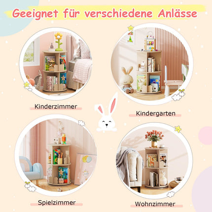 Drehbares Kinderbücherregal – 2-stöckig, Hasen-Trennwände, 360°-Zugriff
