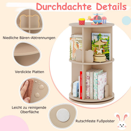 Drehbares Kinderbücherregal – 2-stöckig, Hasen-Trennwände, 360°-Zugriff