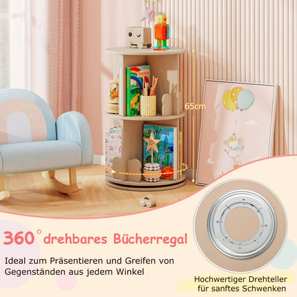 Drehbares Kinderbücherregal – 2-stöckig, Hasen-Trennwände, 360°-Zugriff