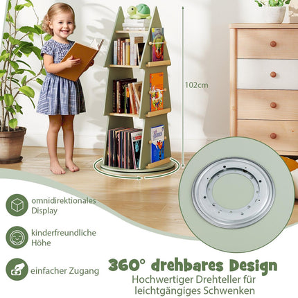 Drehbares Kinderbücherregal – Baum-Design, 4-lagig, 360° zugänglich