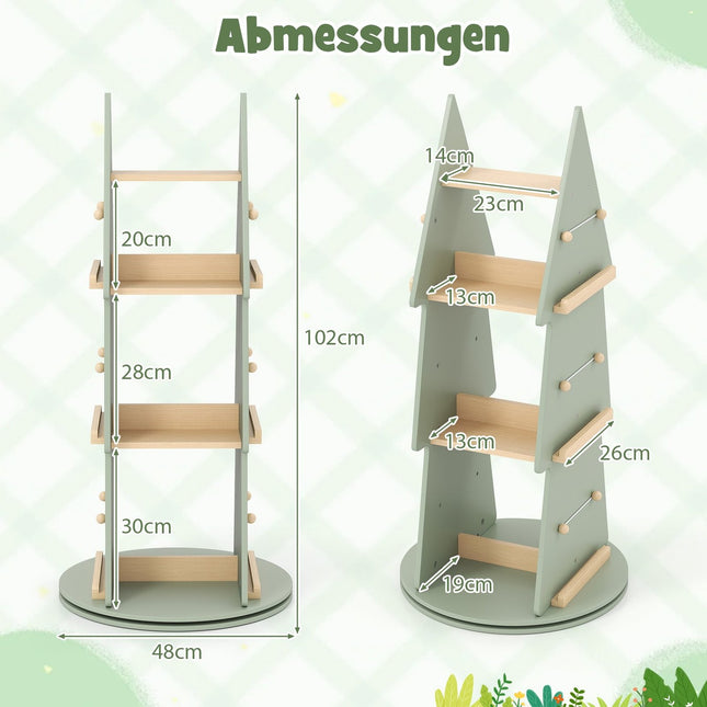 Drehbares Kinderbücherregal – Baum-Design, 4-lagig, 360° zugänglich