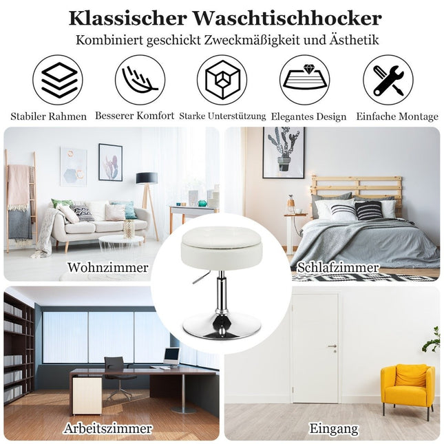 Drehbarer Make-up-Hocker mit Stauraum, höhenverstellbar, Weiß