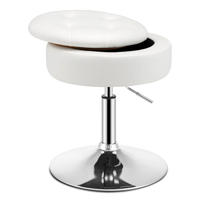 Drehbarer Make-up-Hocker mit Stauraum, höhenverstellbar, Weiß