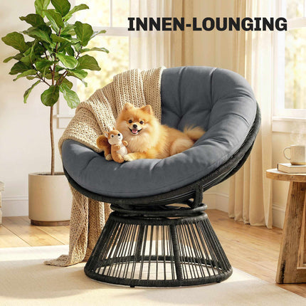 Rotating Papasan Chair with Cushion, Steel Frame, Grey