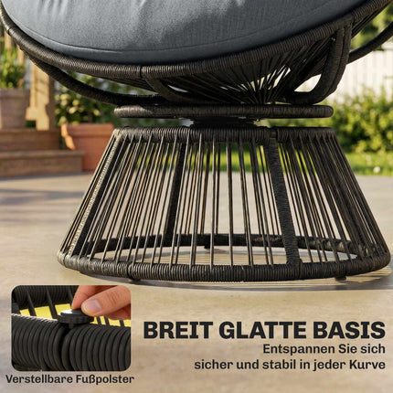 Rotating Papasan Chair with Cushion, Steel Frame, Grey