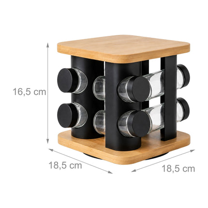 Rotating Spice Carousel with 8 Glass Shaker Jars, Bamboo, Matt Black