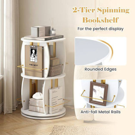 Rotating Wooden Bookshelf with Safety Rail, 40x40x66 cm, White