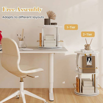 Rotating Wooden Bookshelf with Safety Rail, 40x40x66 cm, White