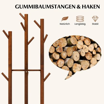 Drehbare Garderobe aus Holz mit 3 Ablagen & 9 Haken, Nussbaum