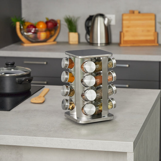 Rotating spice carousel with 16 glasses
