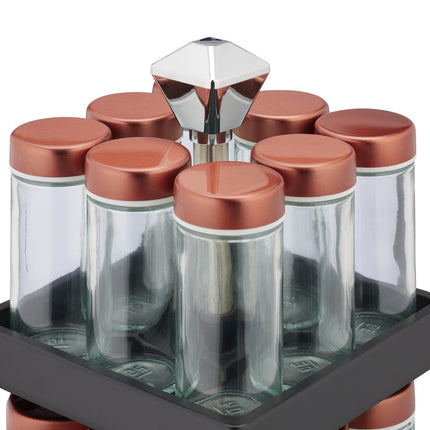 Rotating spice rack with 16 jars