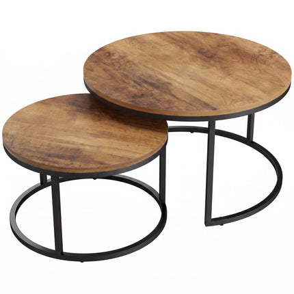 Round 2-Piece Coffee Table Set, Metal Frame, Brown