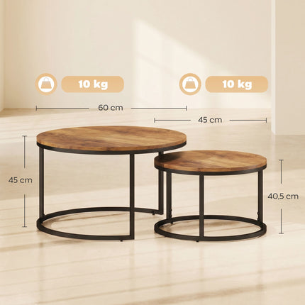 Round 2-Piece Coffee Table Set, Metal Frame, Brown