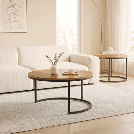 Round 2-Piece Coffee Table Set, Metal Frame, Brown