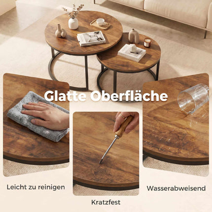 Round 2-Piece Coffee Table Set, Metal Frame, Brown