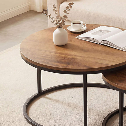 Round 2-Piece Coffee Table Set, Metal Frame, Brown