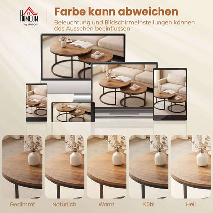 Round 2-Piece Coffee Table Set, Metal Frame, Brown