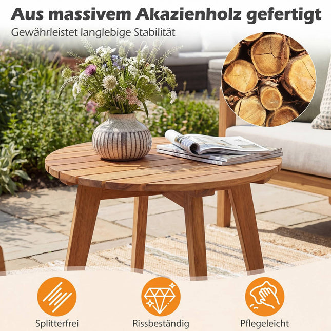 Runder Beistelltisch aus Akazienholz – für drinnen und draußen