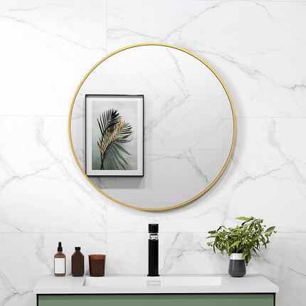 Runder Badezimmerspiegel, 70x70 cm, Goldrahmen, Sicherheitsglas